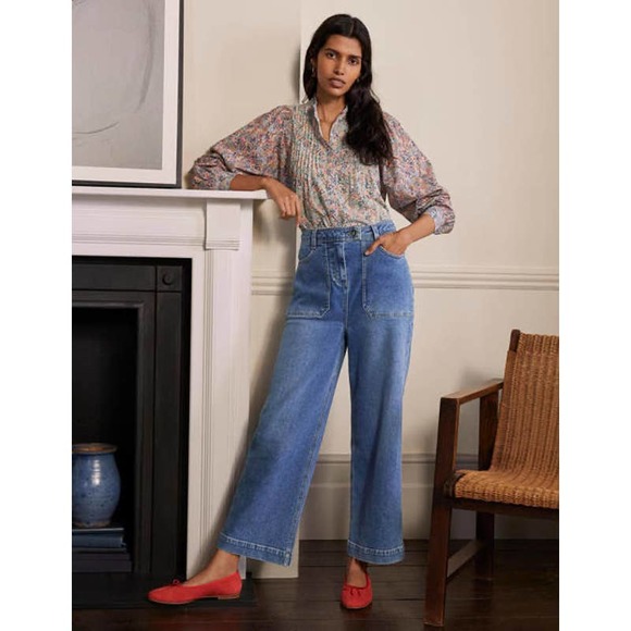 Boden Denim - BODEN Cavendish Trousers Light Vintage Size 4 Petite Wide Leg Cropped Jeans